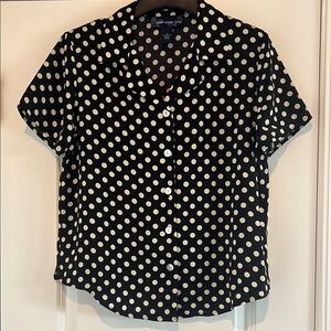 Susan Graver Black and Cream Polka Dot Button Down Shirt